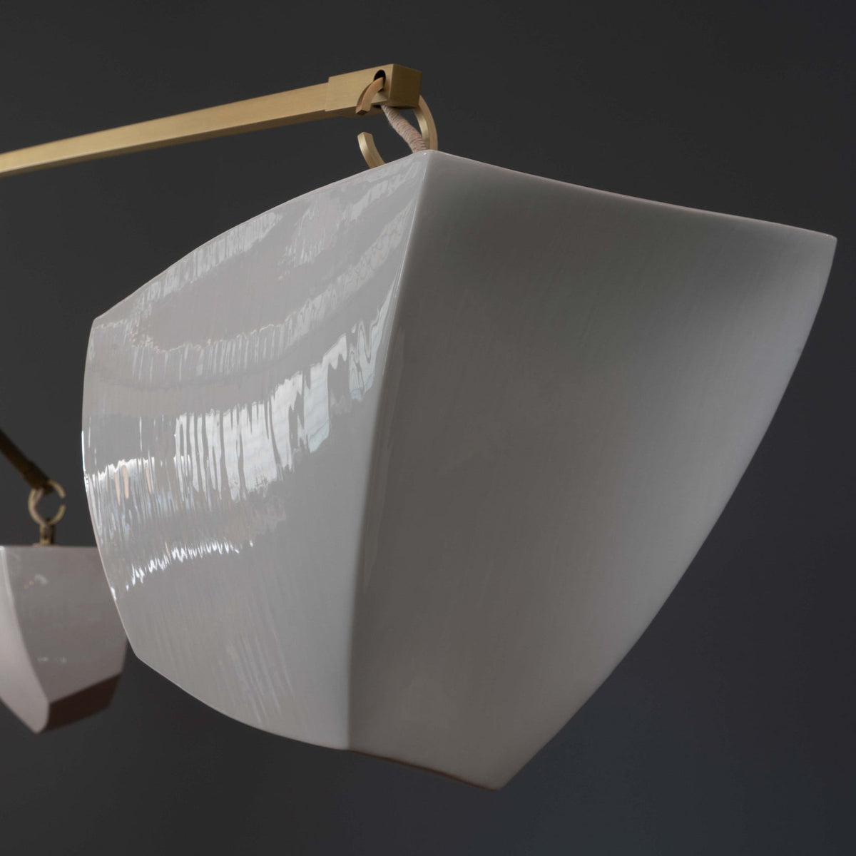 Cassiopeia Mobile Chandelier – Kinetic Sculptural Brass & Porcelain Shade Pendant