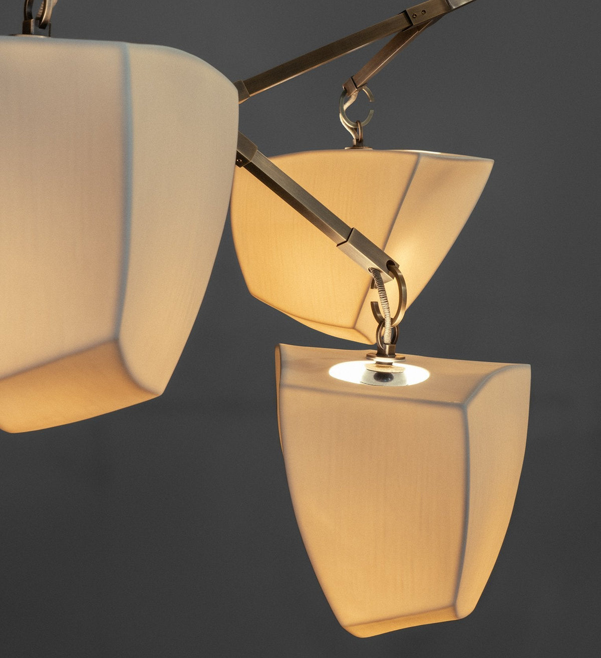 Cassiopeia Mobile Chandelier – Kinetic Sculptural Brass & Porcelain Shade Pendant