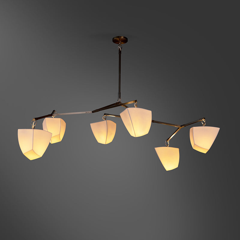 Cassiopeia Mobile Chandelier – Kinetic Sculptural Brass & Porcelain Shade Pendant