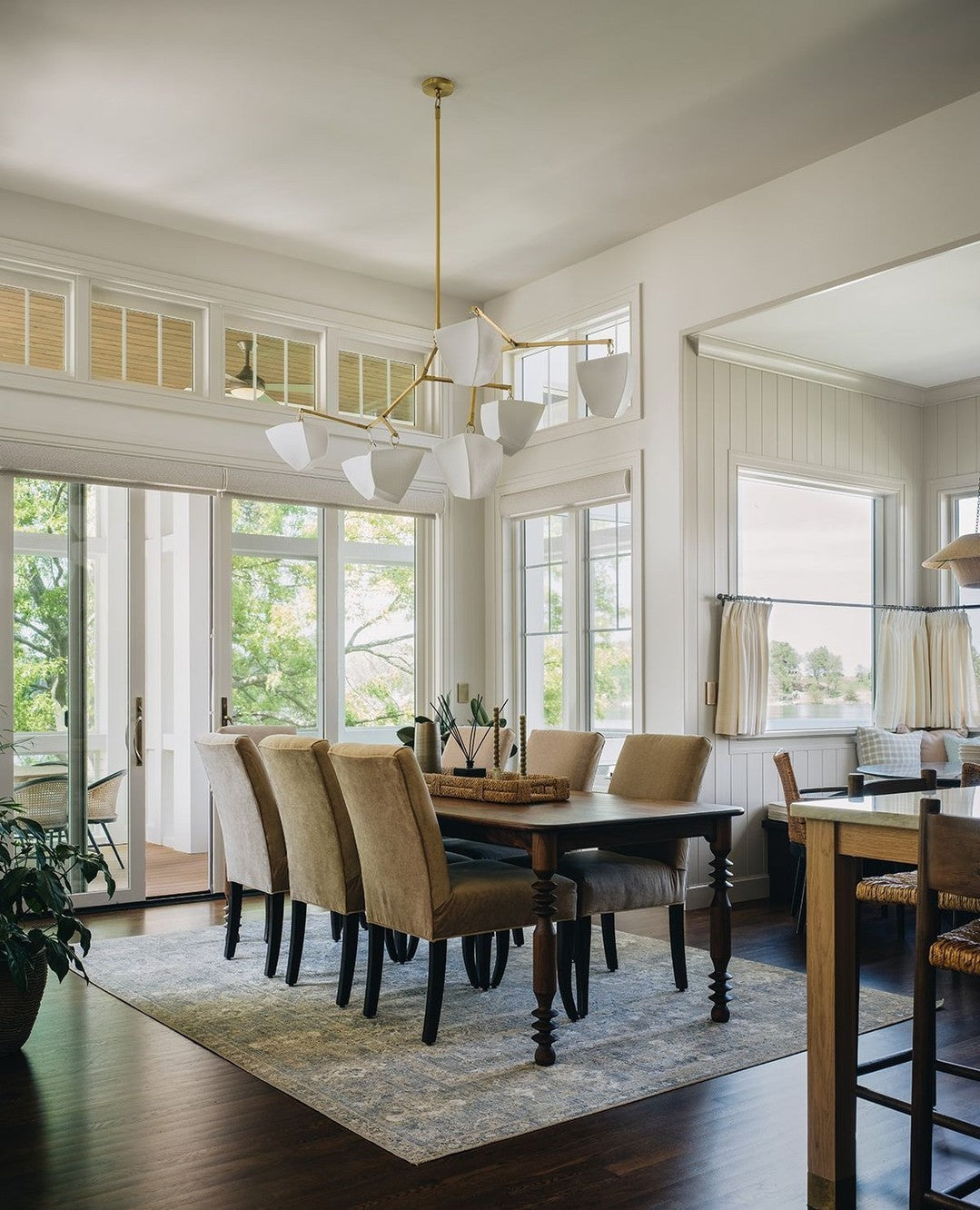 Cassiopeia Mobile Chandelier – Kinetic Sculptural Brass & Porcelain Shade Pendant