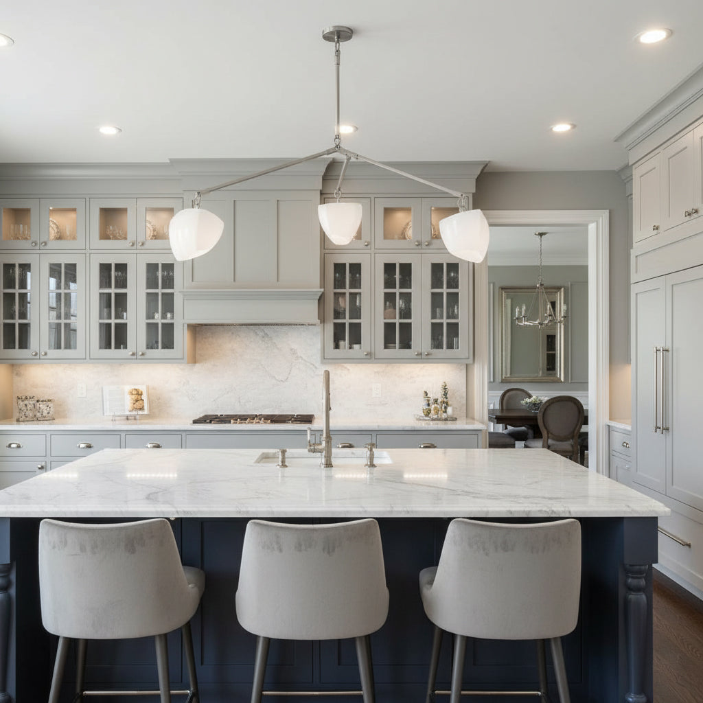 Cassiopeia Mobile Chandelier – Kinetic Sculptural Brass & Porcelain Shade Pendant