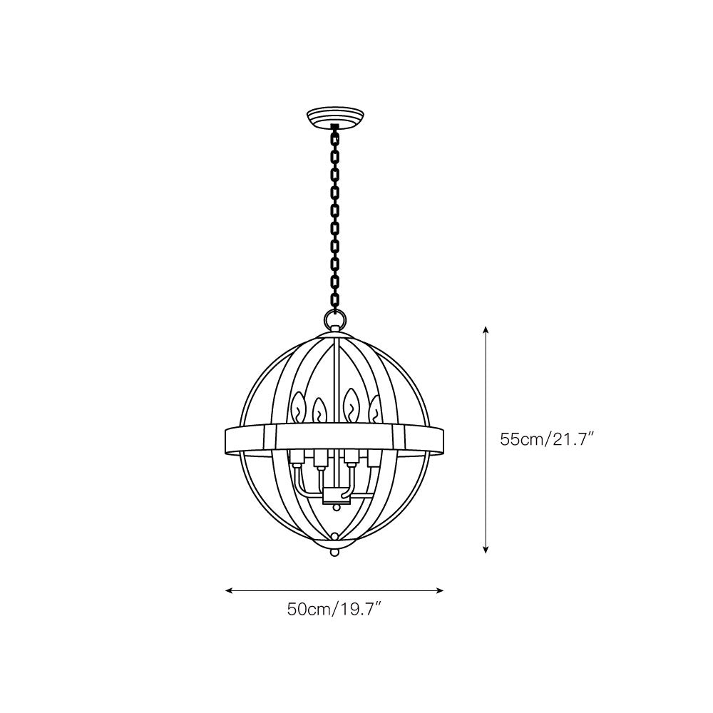 Castello Pendant Lamp – Rustic Wood & Black Iron Globe 4-Light Pendant