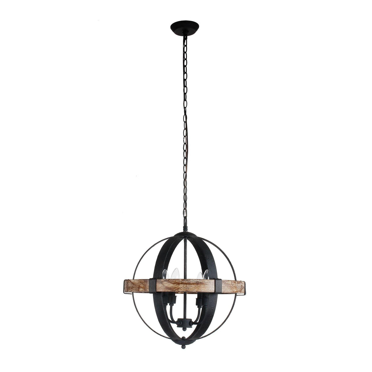 Castello Pendant Lamp – Rustic Wood & Black Iron Globe 4-Light Pendant