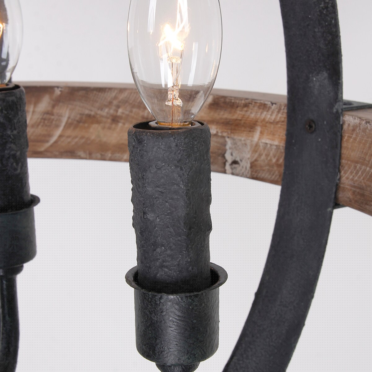 Castello Pendant Lamp – Rustic Wood & Black Iron Globe 4-Light Pendant