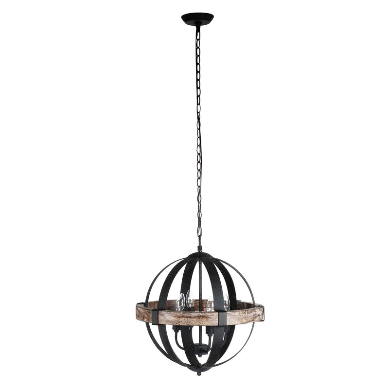 Castello Pendant Lamp – Rustic Wood & Black Iron Globe 4-Light Pendant