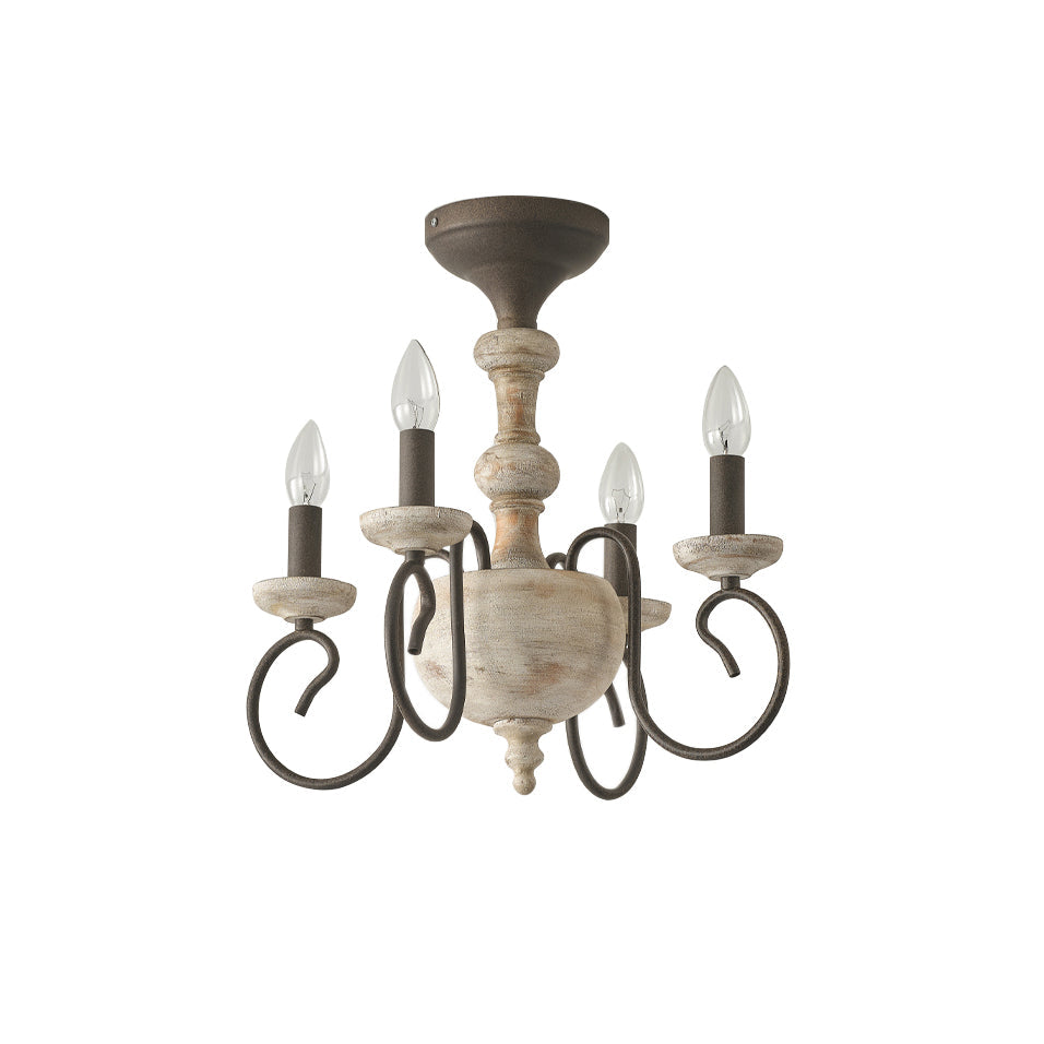 Castile Semi Flush Ceiling Light – Soft Grey Washed Wood & Rustic Rust Semi-Flush Mount