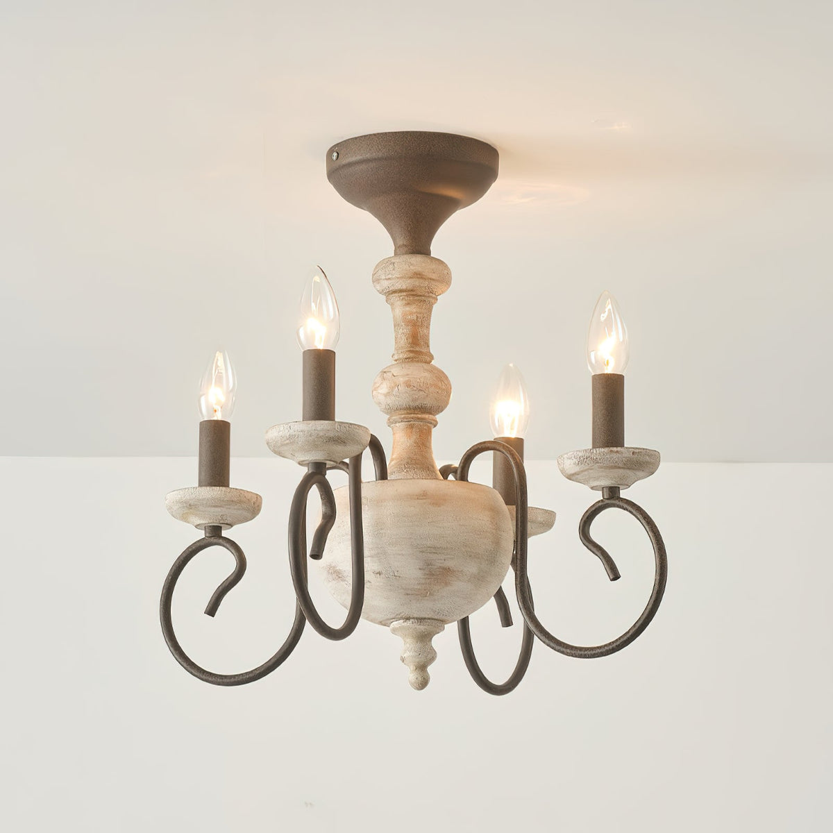 Castile Semi Flush Ceiling Light – Soft Grey Washed Wood & Rustic Rust Semi-Flush Mount