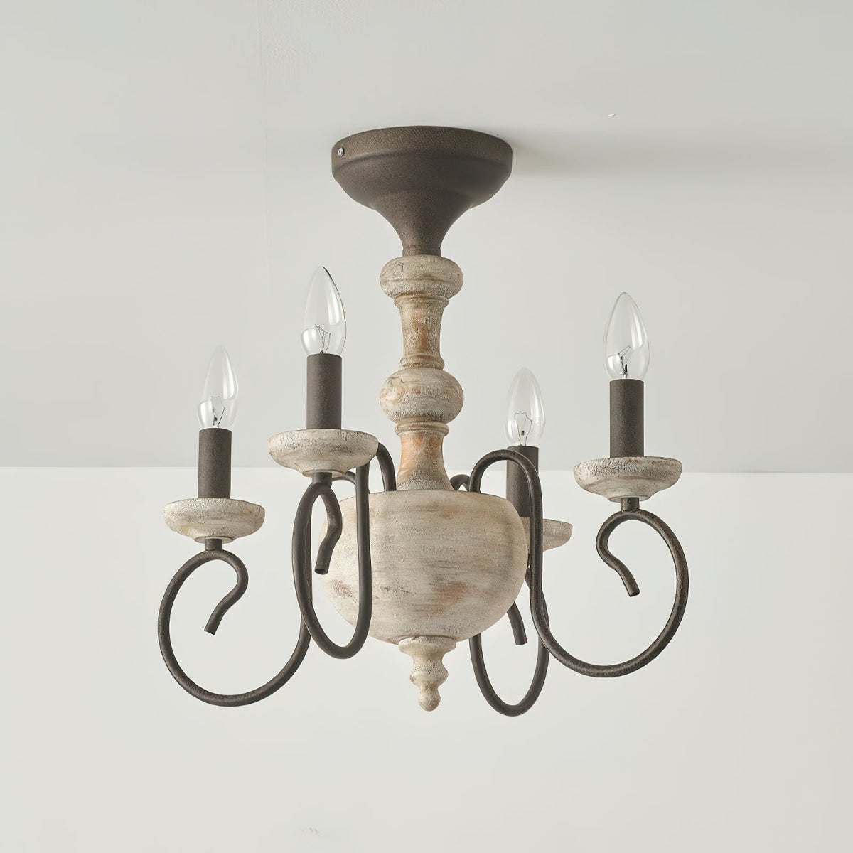 Castile Semi Flush Ceiling Light – Soft Grey Washed Wood & Rustic Rust Semi-Flush Mount