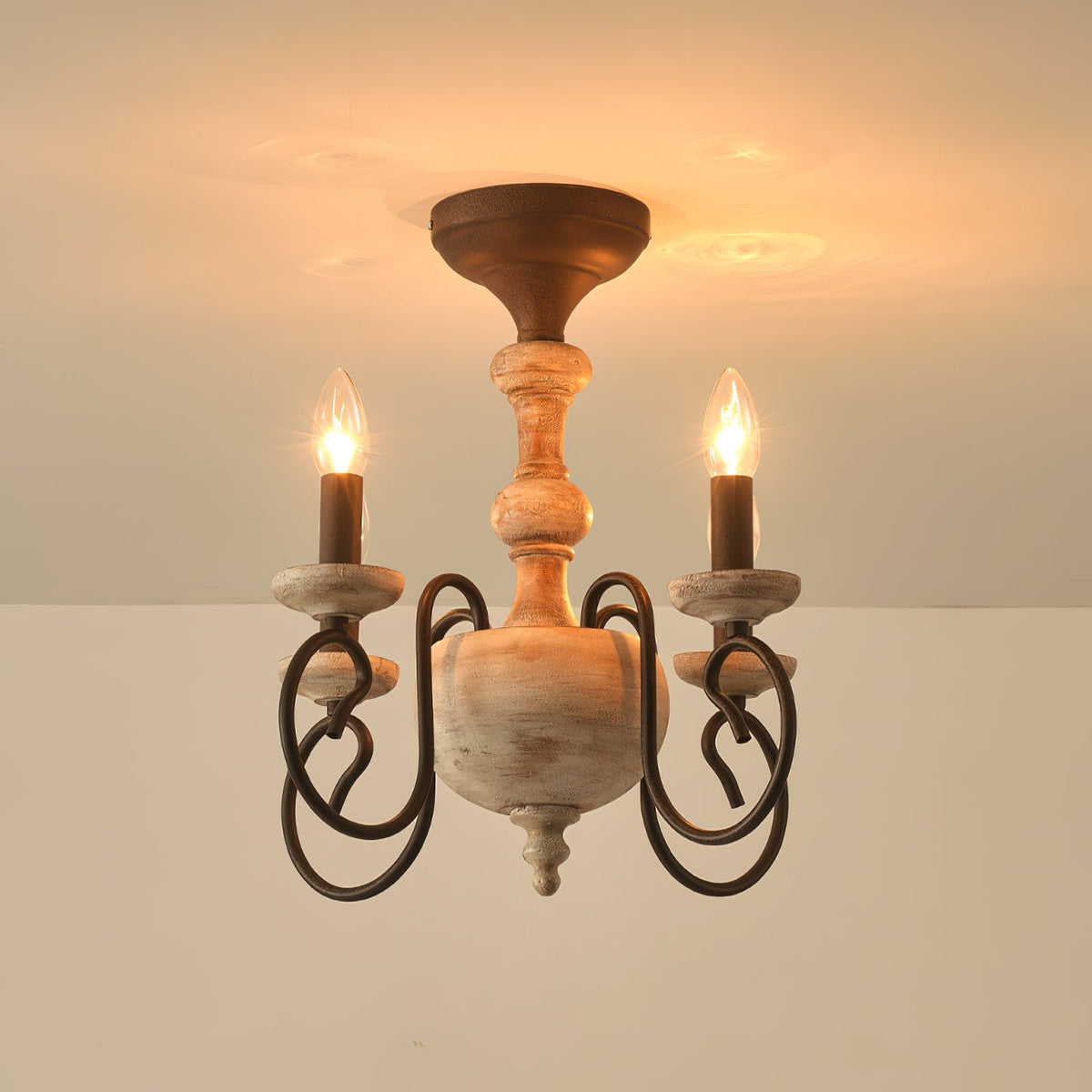 Castile Semi Flush Ceiling Light – Soft Grey Washed Wood & Rustic Rust Semi-Flush Mount