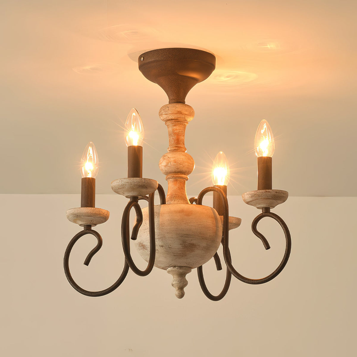 Castile Semi Flush Ceiling Light – Soft Grey Washed Wood & Rustic Rust Semi-Flush Mount