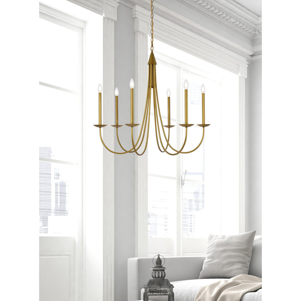 Castlehill Chandelier – Minimalist Parallel 6-Arm Brass Chandelier