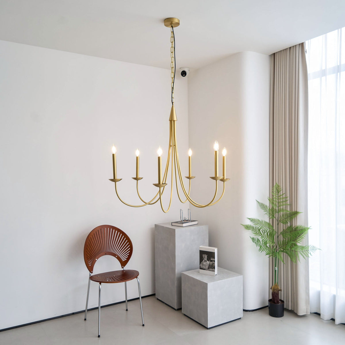Castlehill Chandelier – Minimalist Parallel 6-Arm Brass Chandelier