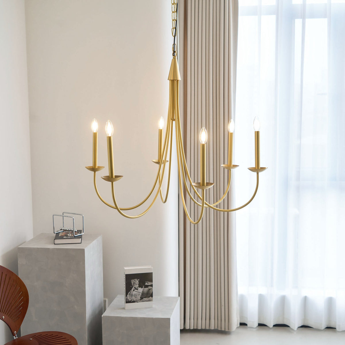 Castlehill Chandelier – Minimalist Parallel 6-Arm Brass Chandelier