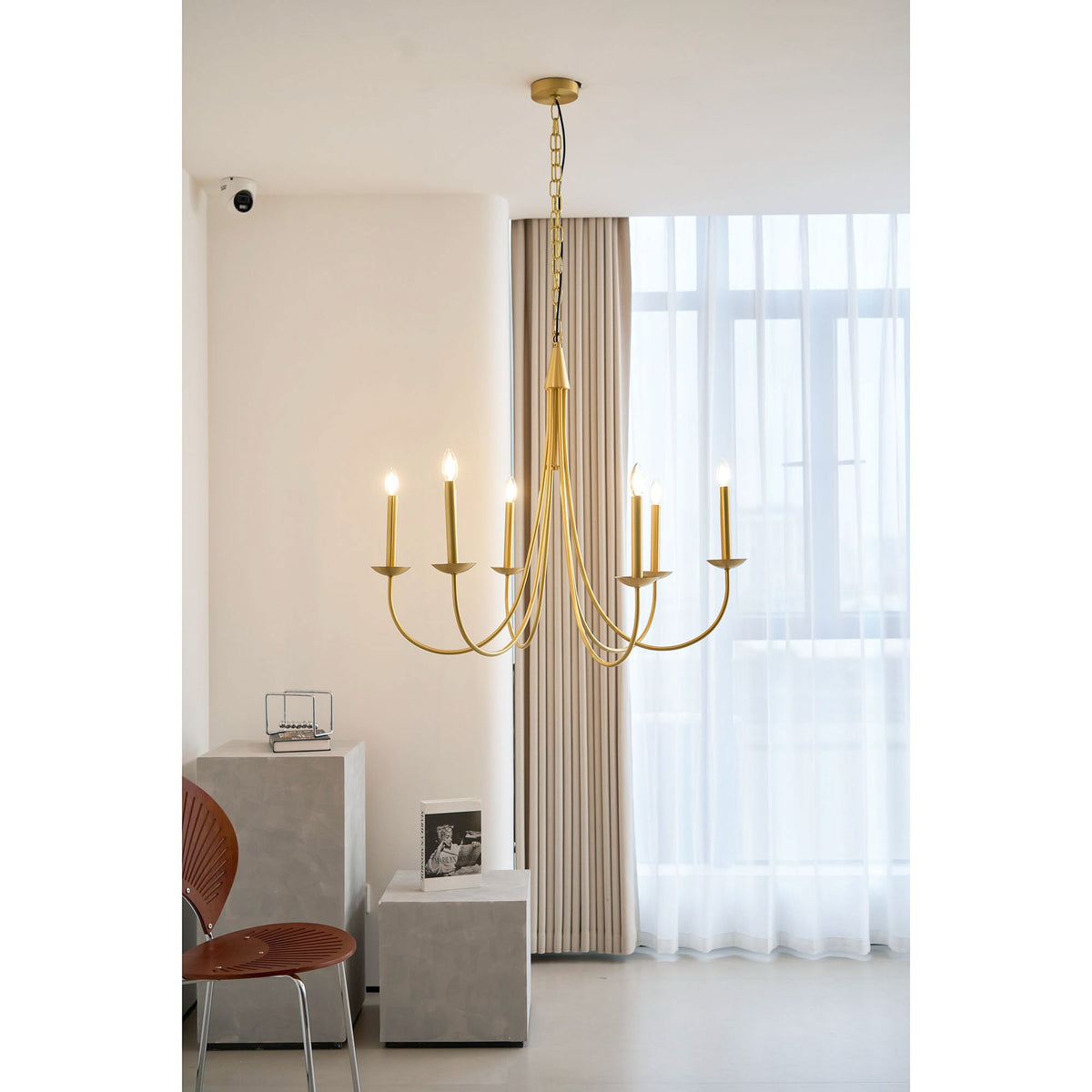 Castlehill Chandelier – Minimalist Parallel 6-Arm Brass Chandelier