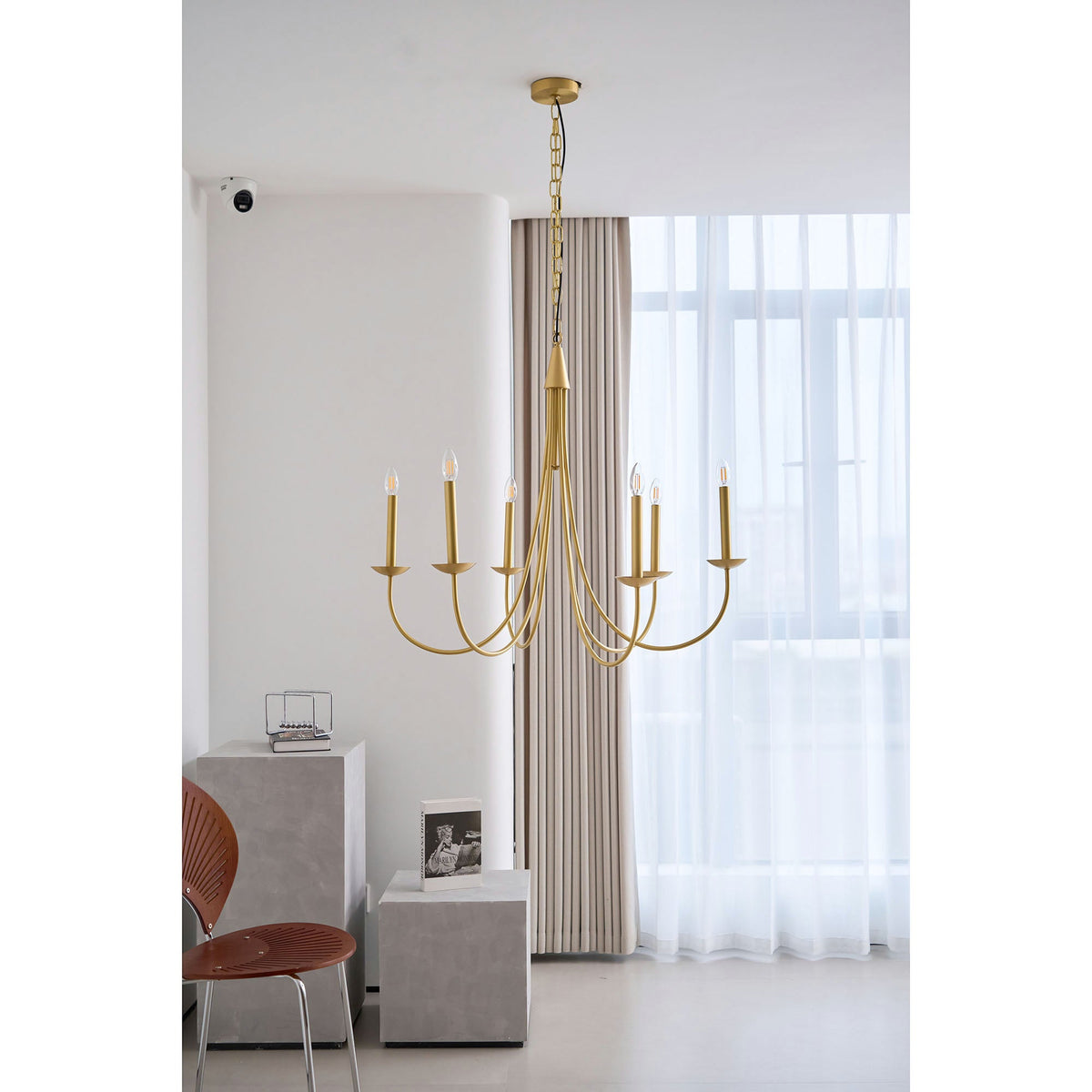 Castlehill Chandelier – Minimalist Parallel 6-Arm Brass Chandelier