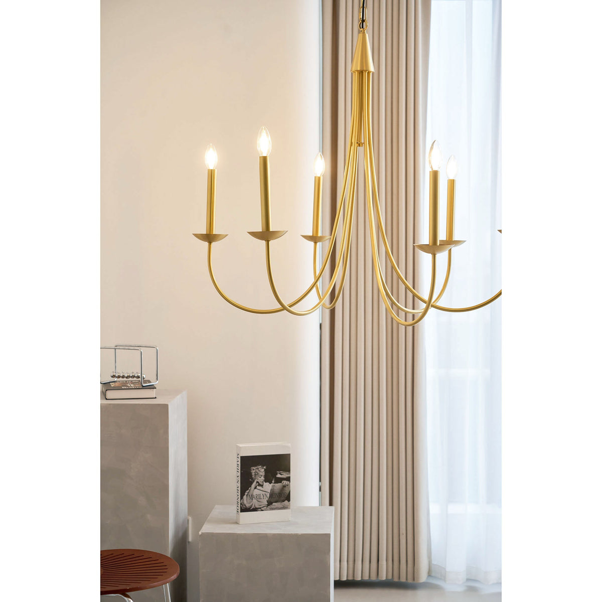 Castlehill Chandelier – Minimalist Parallel 6-Arm Brass Chandelier