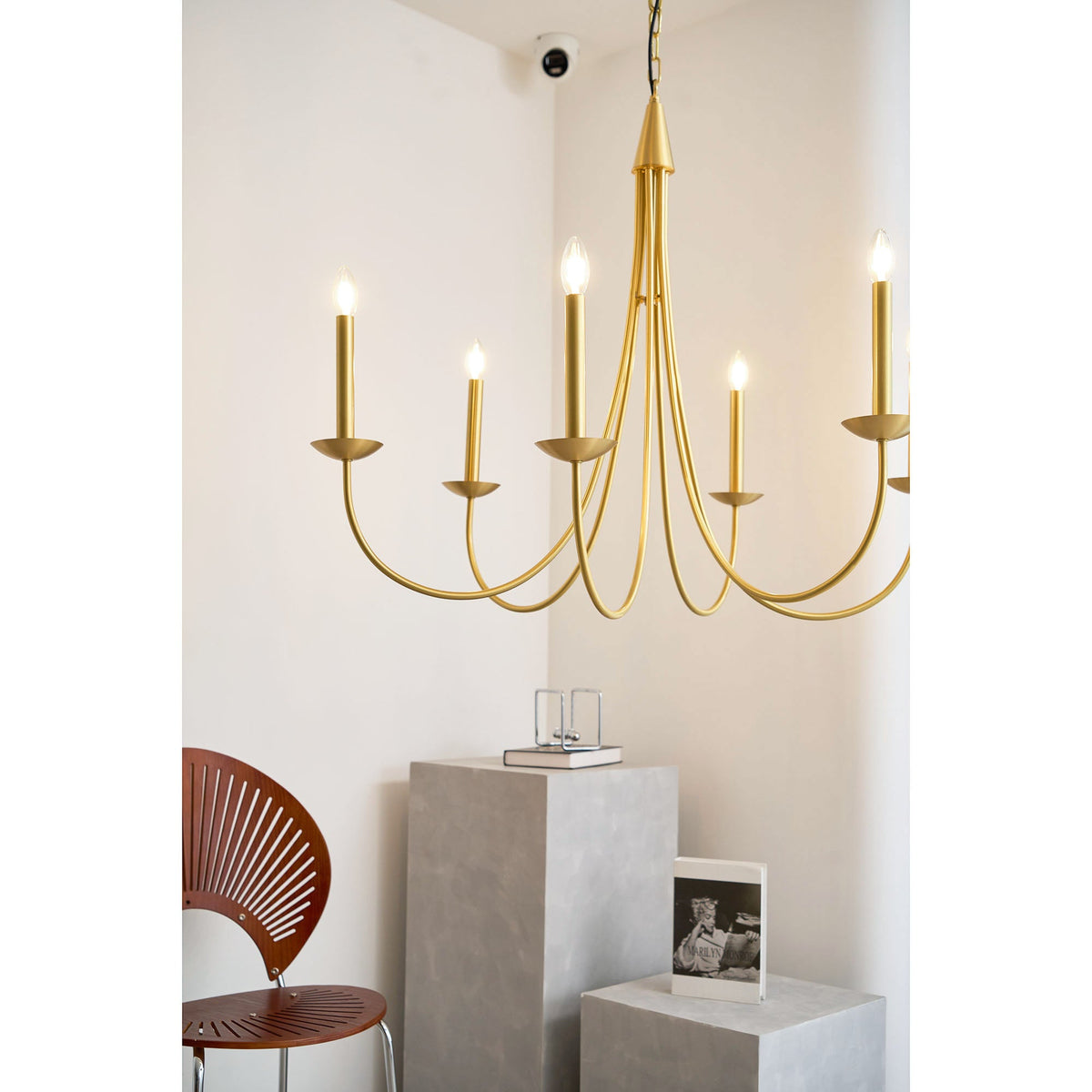 Castlehill Chandelier – Minimalist Parallel 6-Arm Brass Chandelier