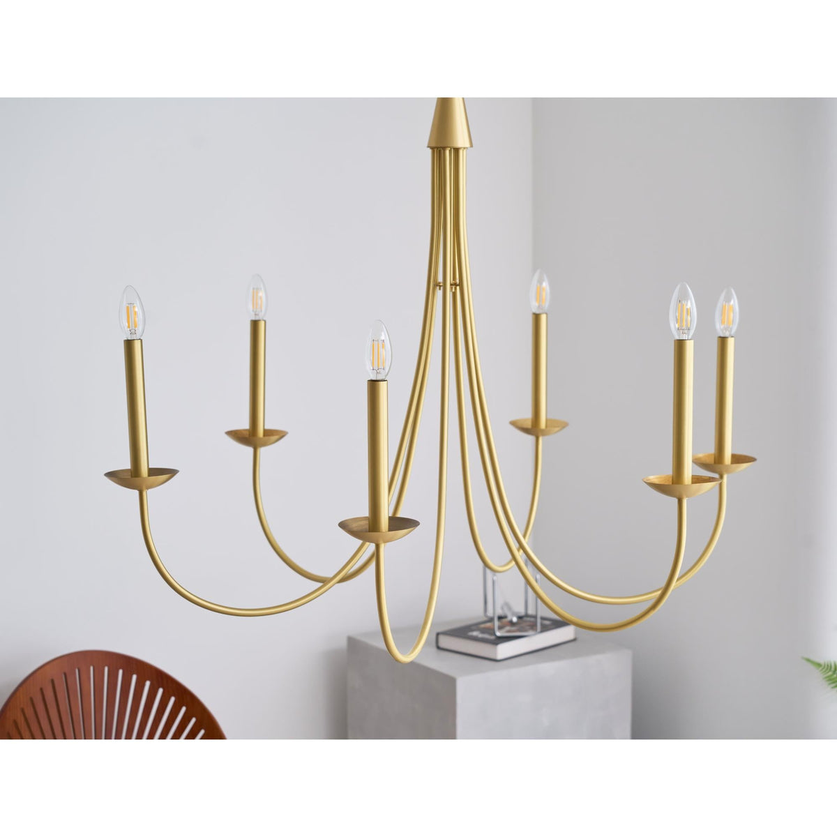 Castlehill Chandelier – Minimalist Parallel 6-Arm Brass Chandelier