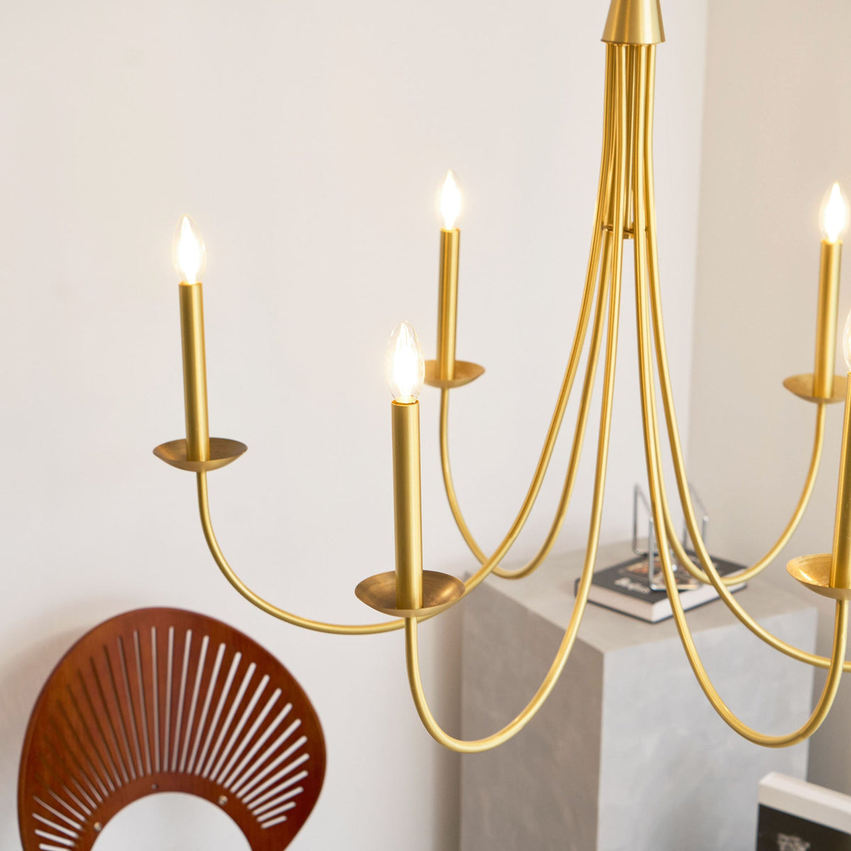 Castlehill Chandelier – Minimalist Parallel 6-Arm Brass Chandelier