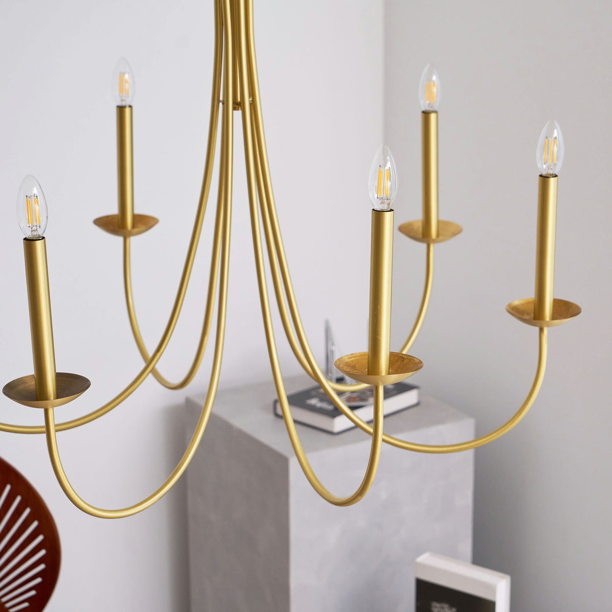 Castlehill Chandelier – Minimalist Parallel 6-Arm Brass Chandelier