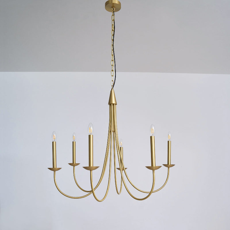 Castlehill Chandelier – Minimalist Parallel 6-Arm Brass Chandelier