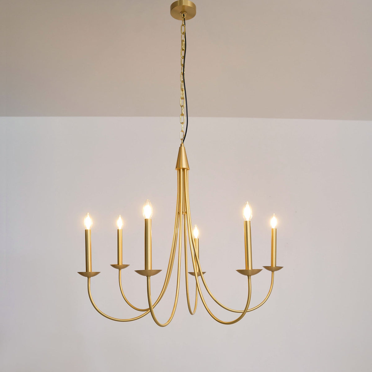 Castlehill Chandelier – Minimalist Parallel 6-Arm Brass Chandelier