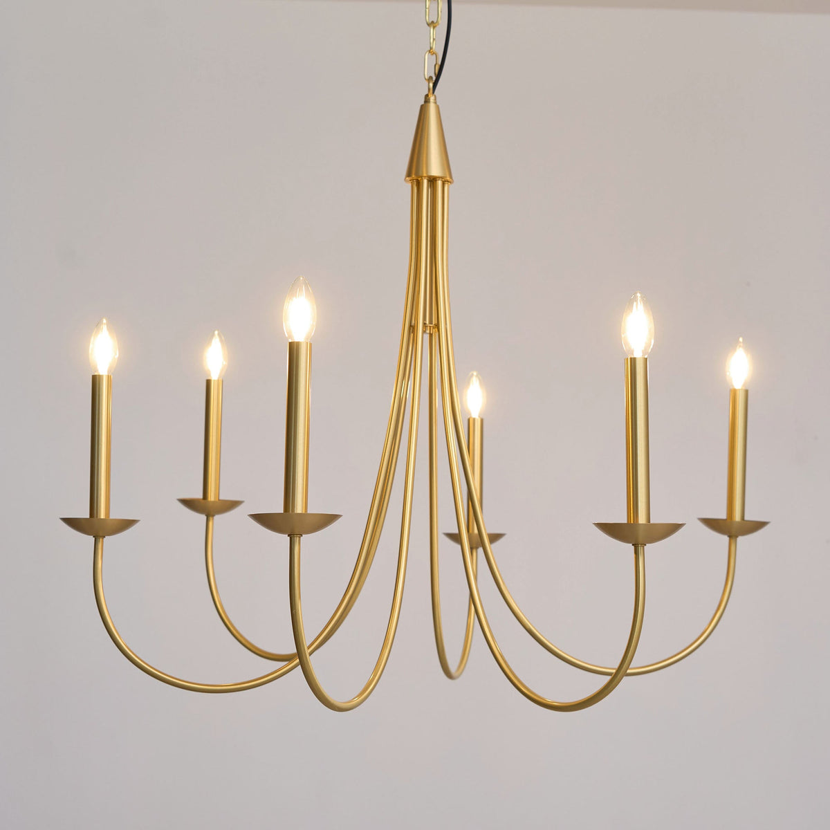 Castlehill Chandelier – Minimalist Parallel 6-Arm Brass Chandelier