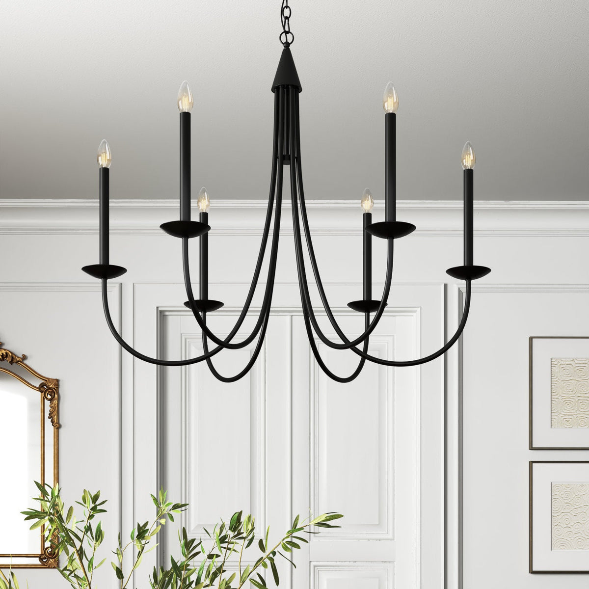 Castlehill Chandelier – Minimalist Parallel 6-Arm Brass Chandelier