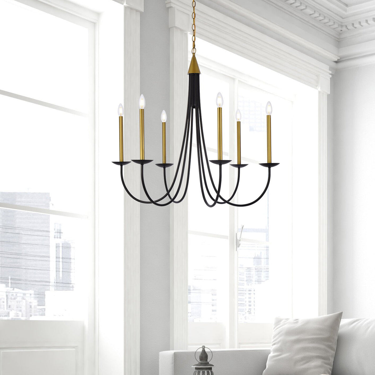 Castlehill Chandelier – Minimalist Parallel 6-Arm Brass Chandelier