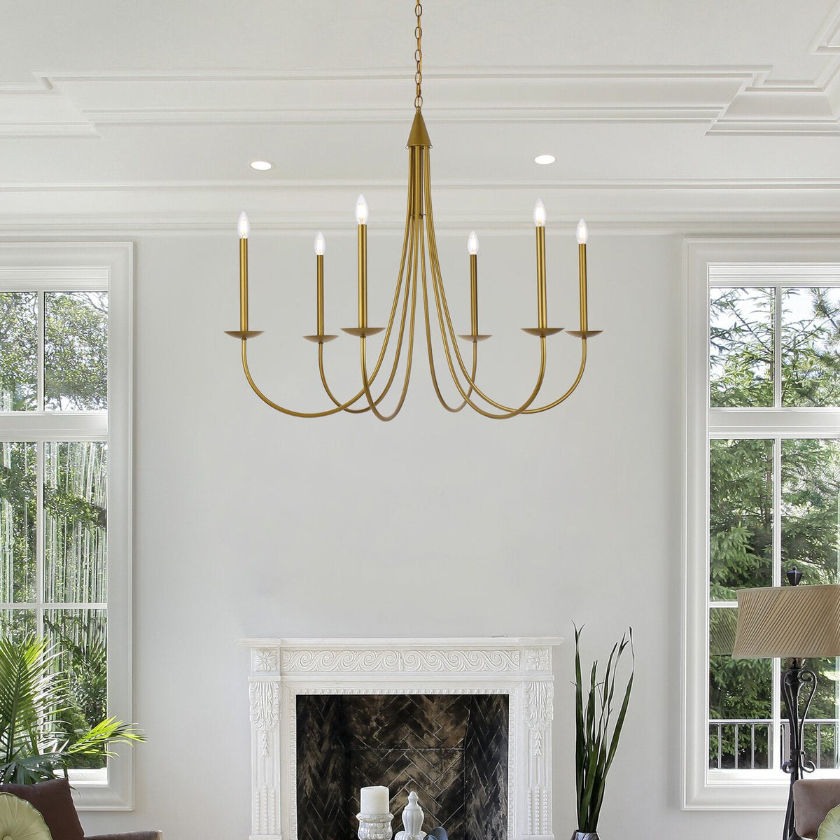 Castlehill Chandelier – Minimalist Parallel 6-Arm Brass Chandelier