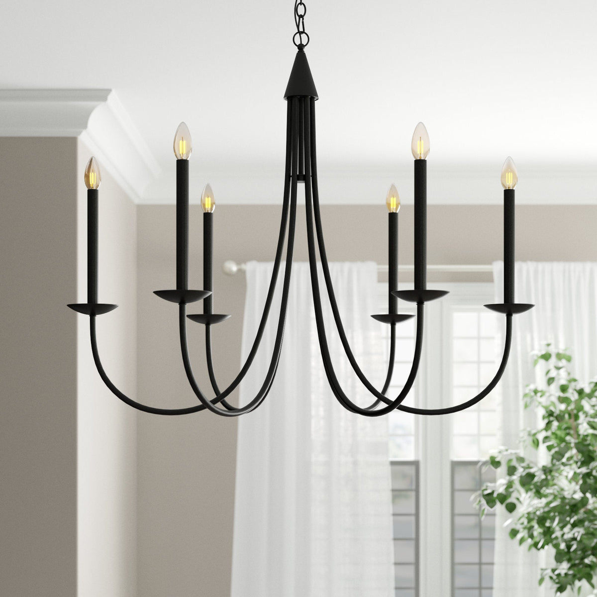 Castlehill Chandelier – Minimalist Parallel 6-Arm Brass Chandelier
