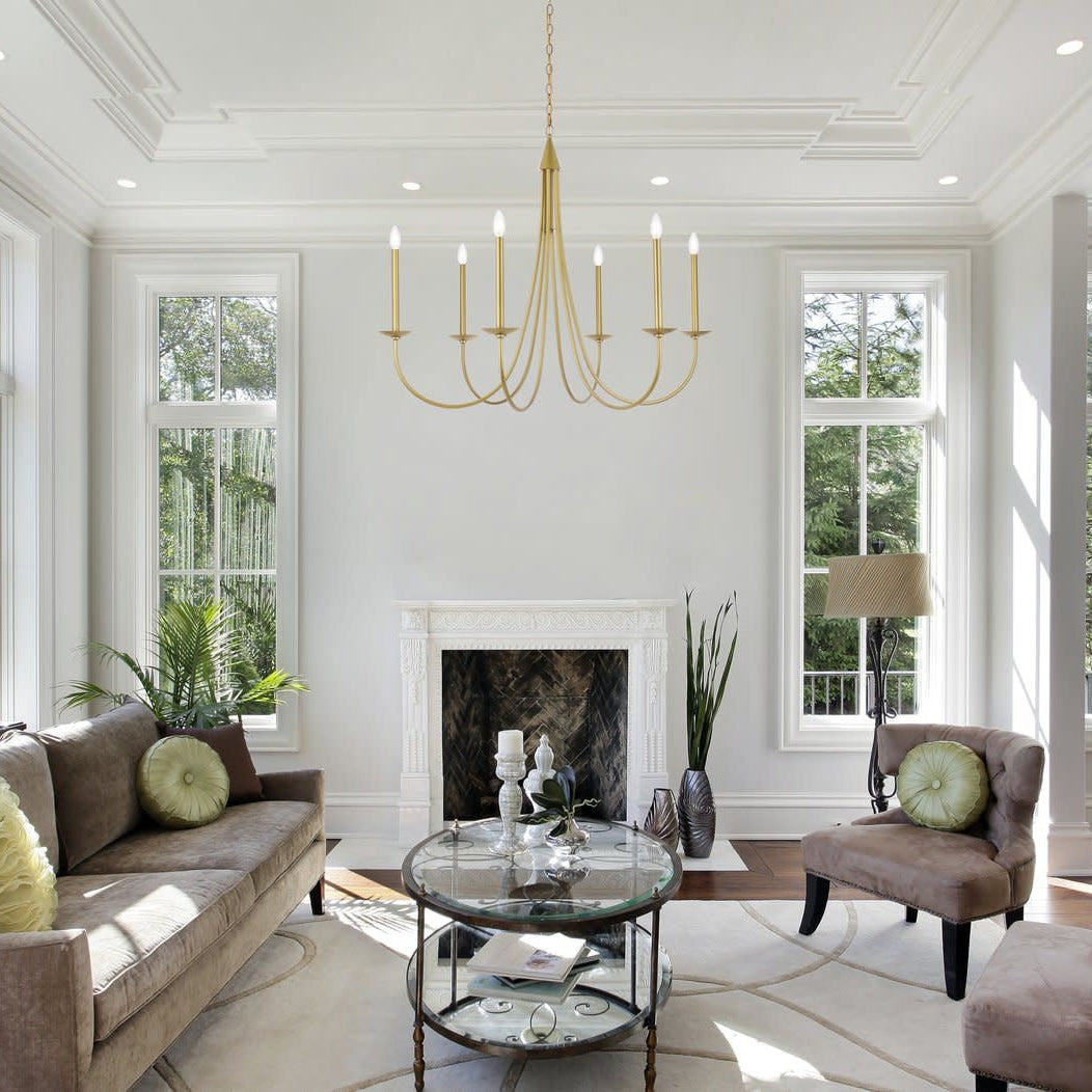 Castlehill Chandelier – Minimalist Parallel 6-Arm Brass Chandelier
