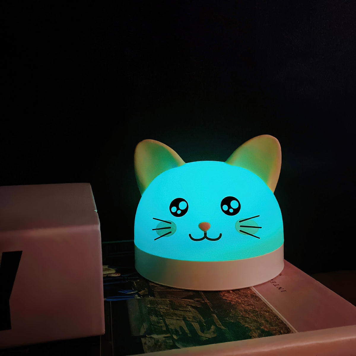 Cat Mouse Clock Night Light - Rechargeable Silicone LED Alarm Clock | Tail-Rotating Dimmer & Sound Activated Display