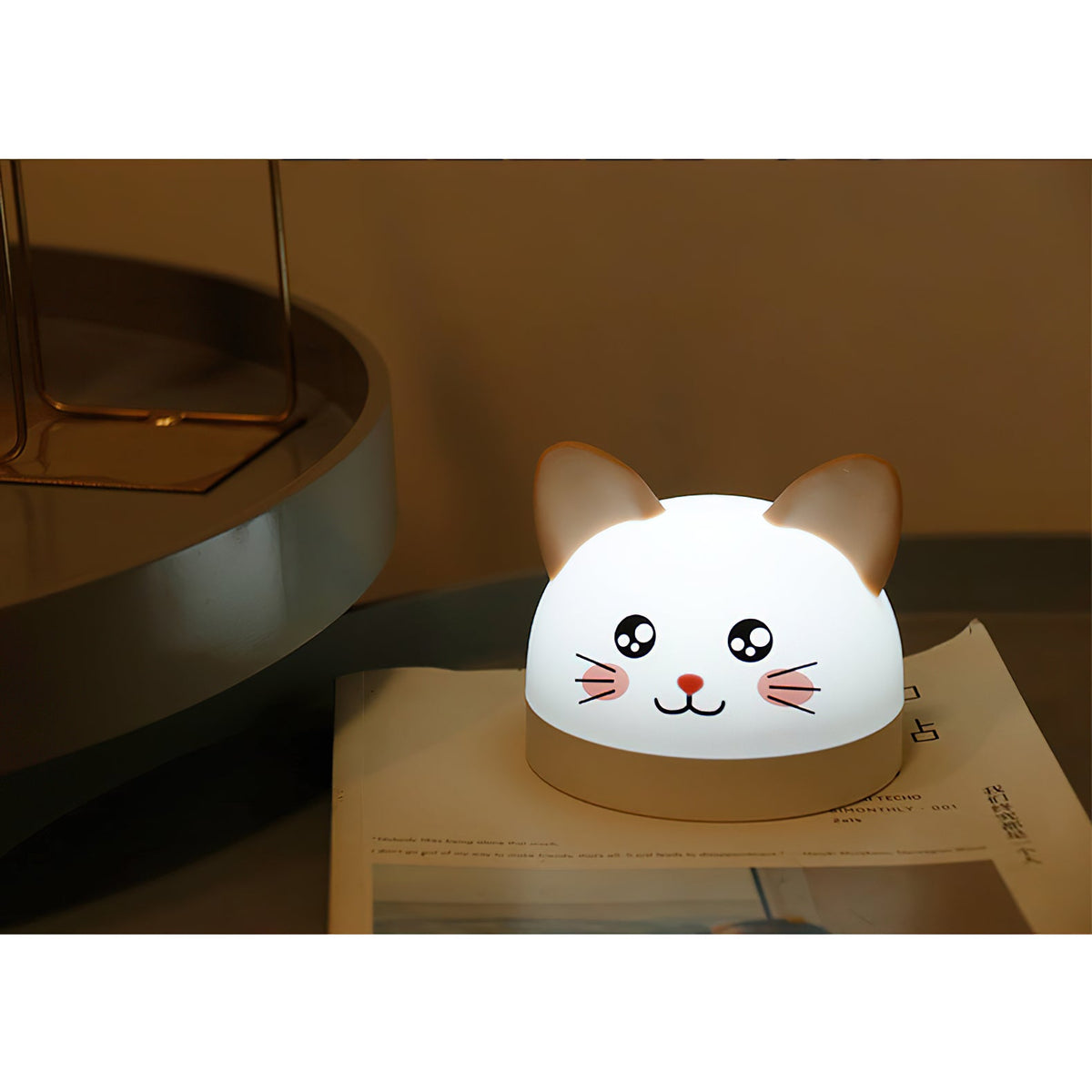 Cat Mouse Clock Night Light - Rechargeable Silicone LED Alarm Clock | Tail-Rotating Dimmer & Sound Activated Display