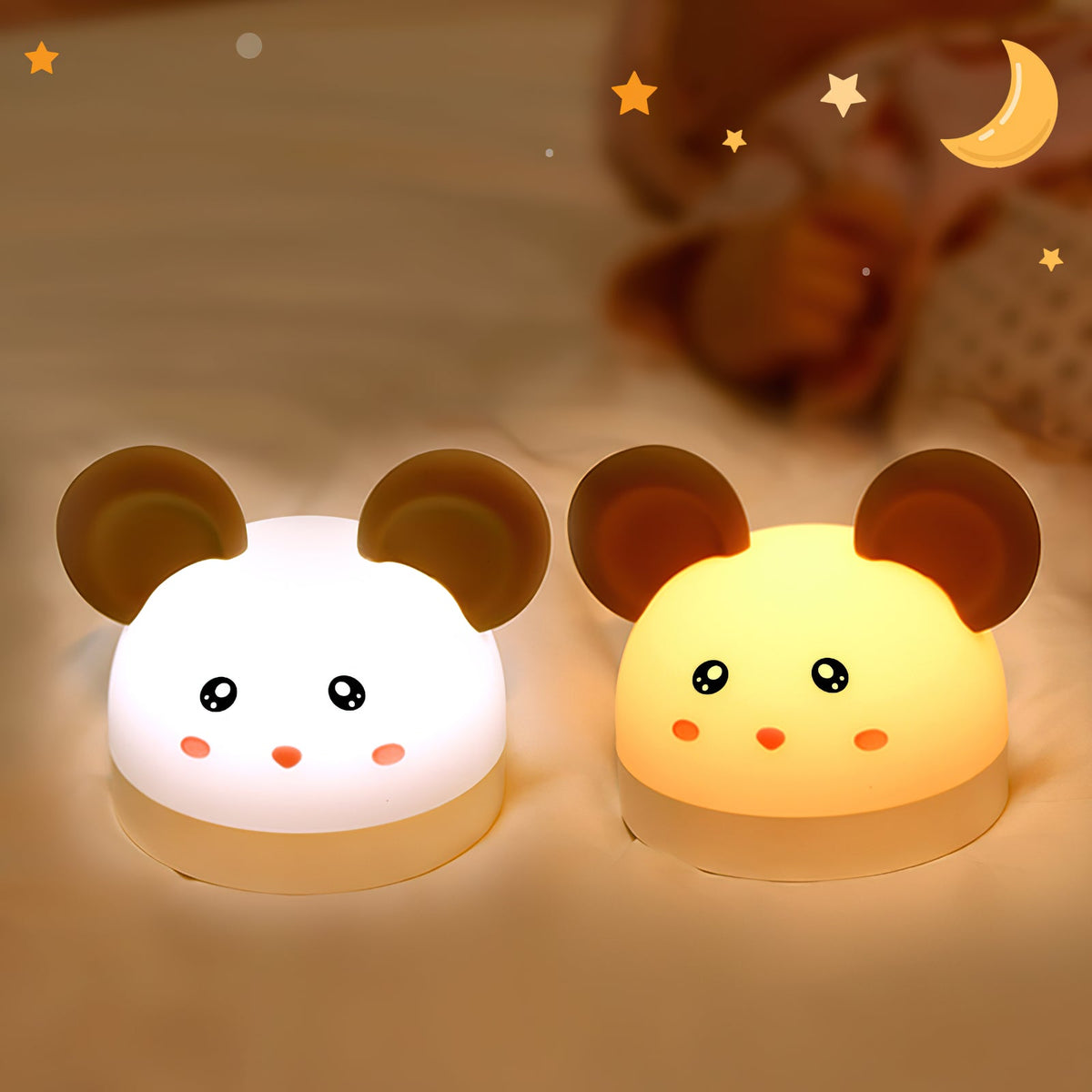 Cat Mouse Clock Night Light - Rechargeable Silicone LED Alarm Clock | Tail-Rotating Dimmer & Sound Activated Display