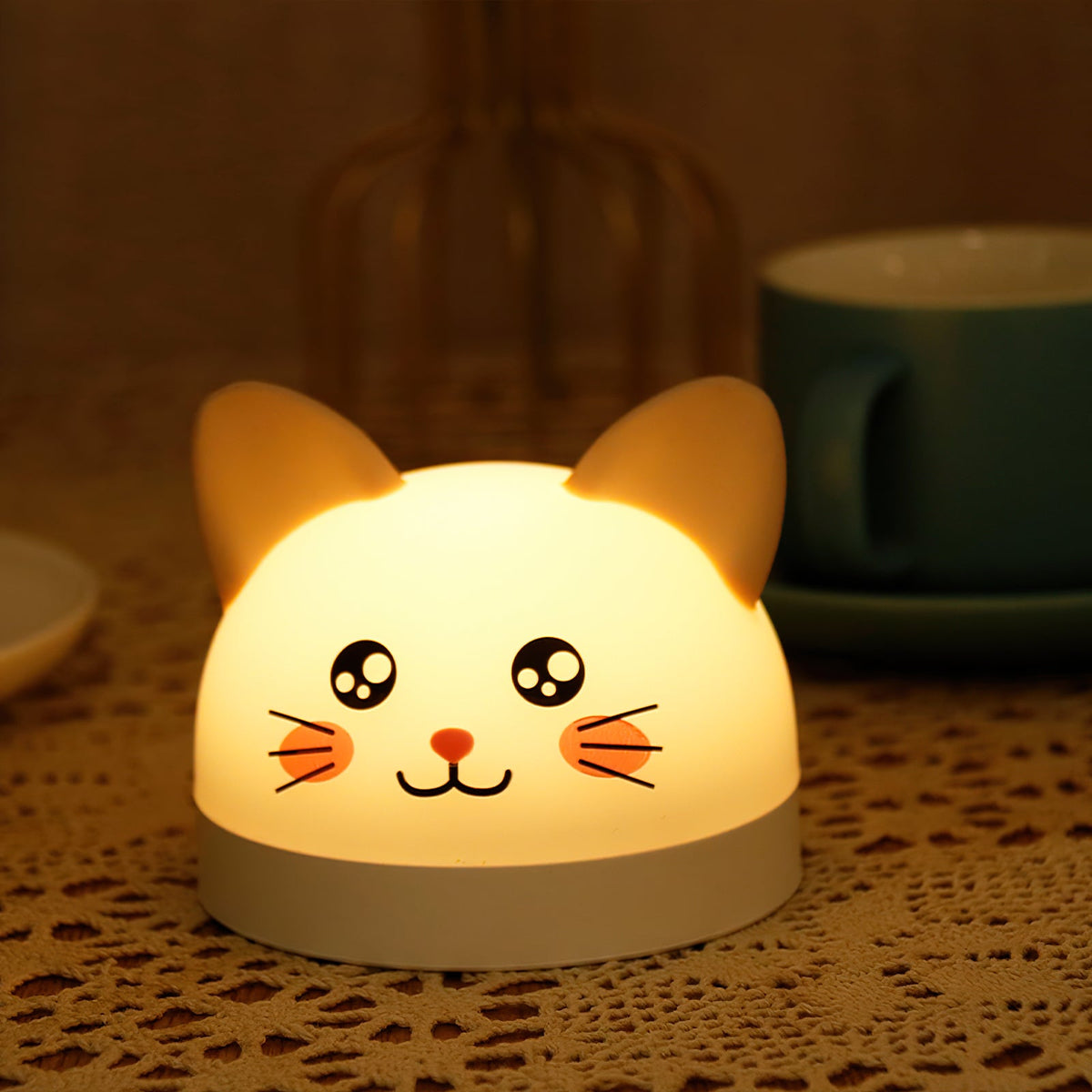 Cat Mouse Clock Night Light - Rechargeable Silicone LED Alarm Clock | Tail-Rotating Dimmer & Sound Activated Display