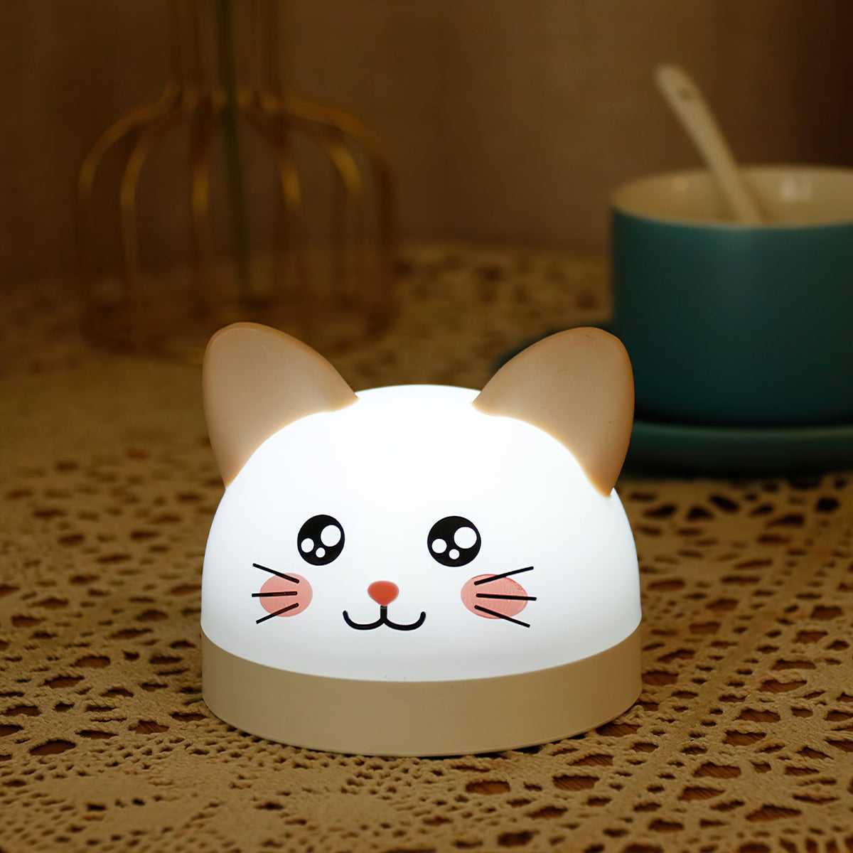 Cat Mouse Clock Night Light - Rechargeable Silicone LED Alarm Clock | Tail-Rotating Dimmer & Sound Activated Display