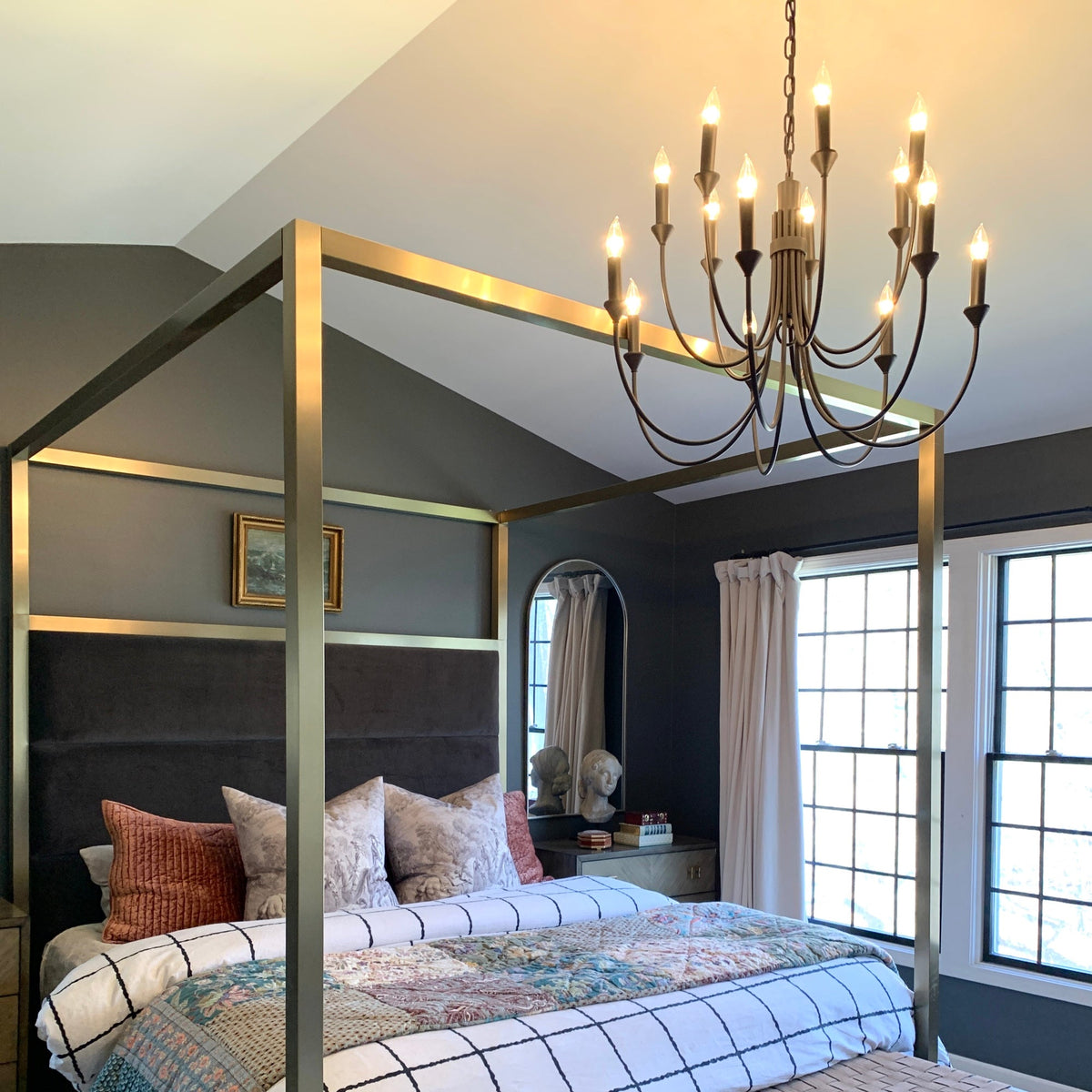 Cate Chandelier – Swooping Brass Arm Multi-Light Statement Chandelier