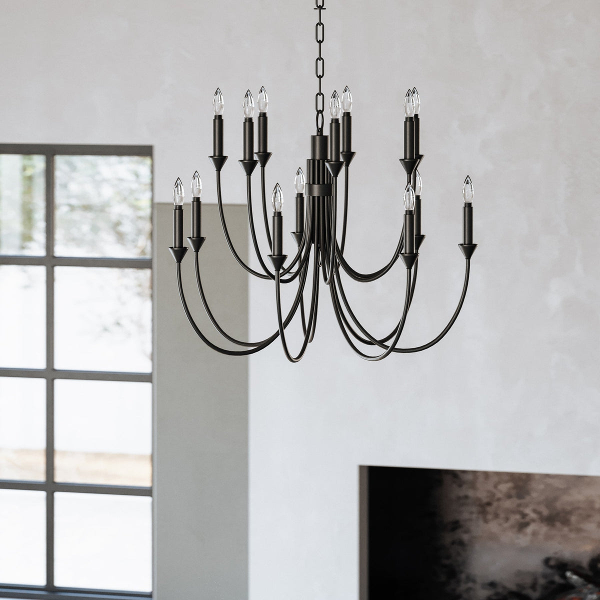 Cate Chandelier – Swooping Brass Arm Multi-Light Statement Chandelier