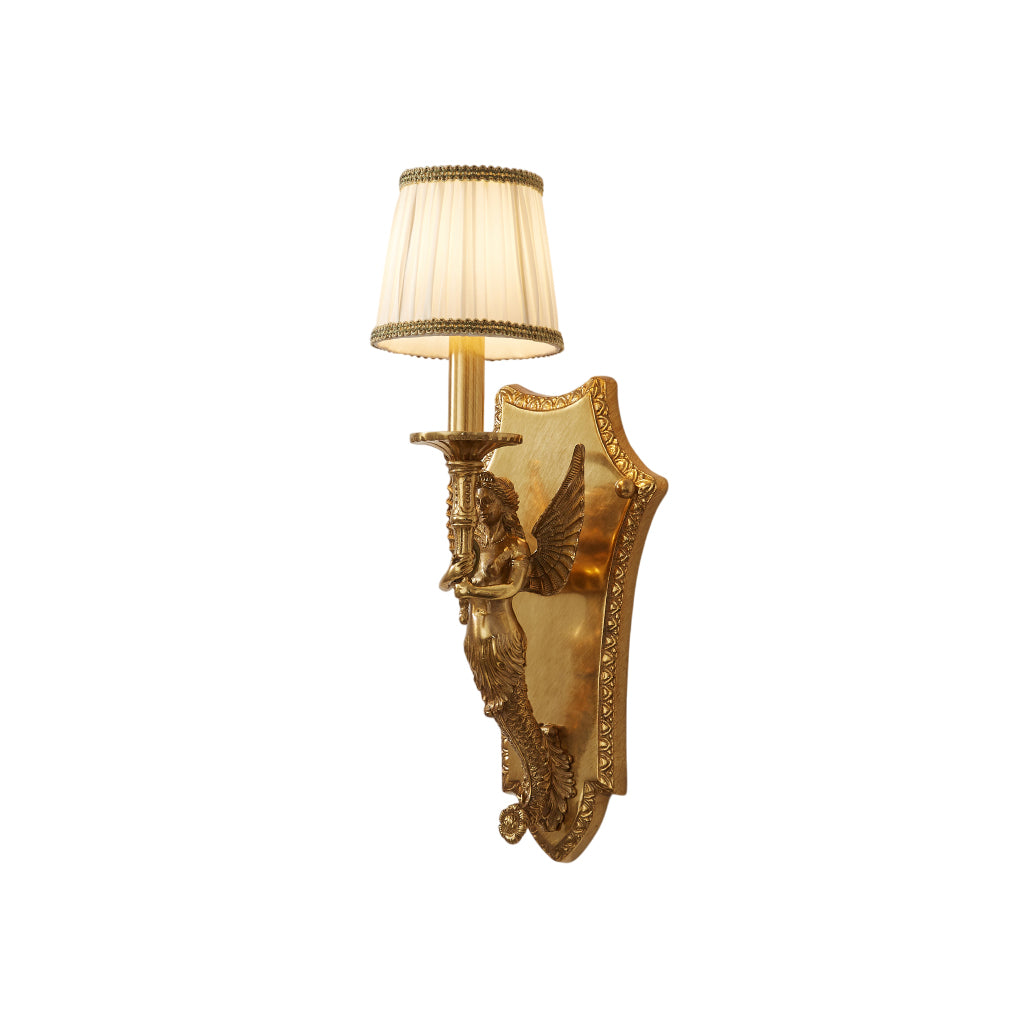 Caterina Brass Wall Lamp – French Provincial Ornate Brass & Fabric Shade Sconce