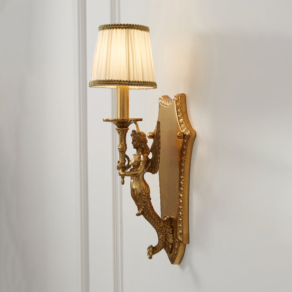 Caterina Brass Wall Lamp – French Provincial Ornate Brass & Fabric Shade Sconce