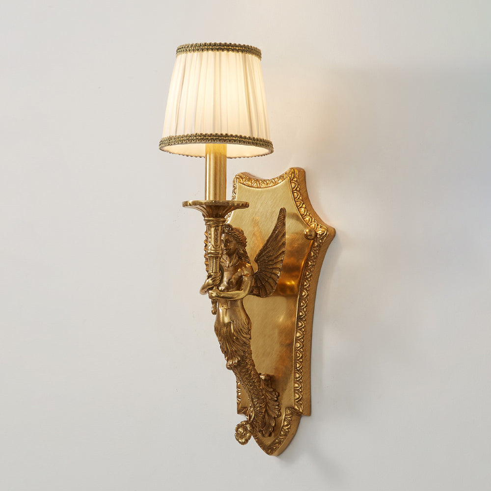 Caterina Brass Wall Lamp – French Provincial Ornate Brass & Fabric Shade Sconce