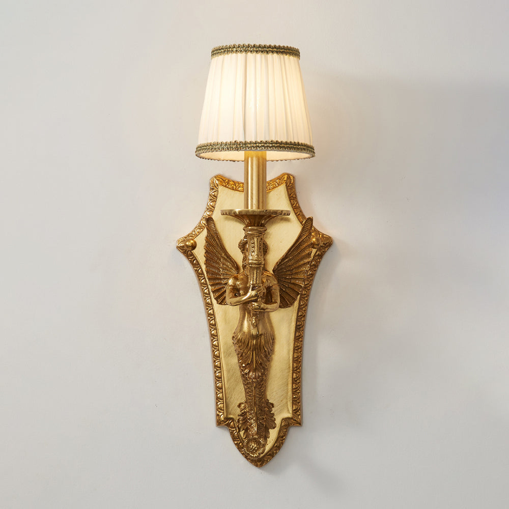 Caterina Brass Wall Lamp – French Provincial Ornate Brass & Fabric Shade Sconce