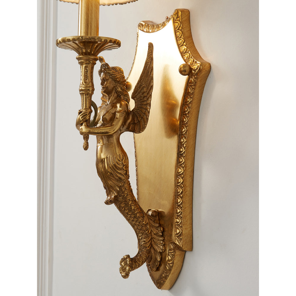Caterina Brass Wall Lamp – French Provincial Ornate Brass & Fabric Shade Sconce