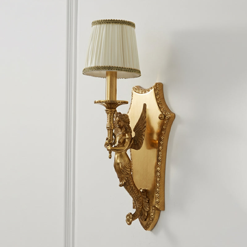 Caterina Brass Wall Lamp – French Provincial Ornate Brass & Fabric Shade Sconce
