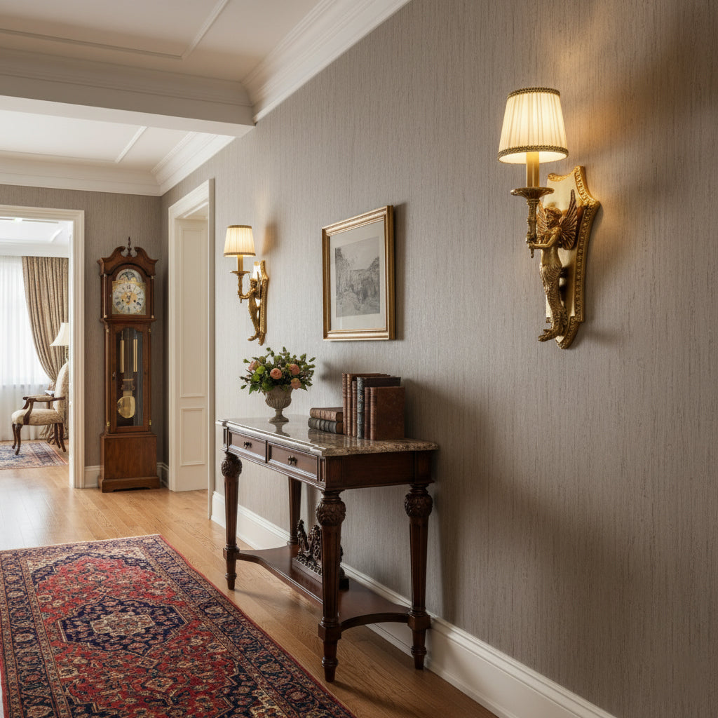 Caterina Brass Wall Lamp – French Provincial Ornate Brass & Fabric Shade Sconce