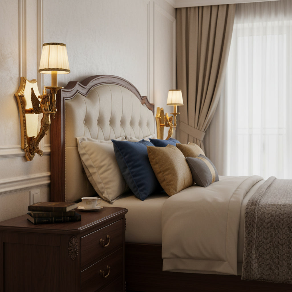 Caterina Brass Wall Lamp – French Provincial Ornate Brass & Fabric Shade Sconce