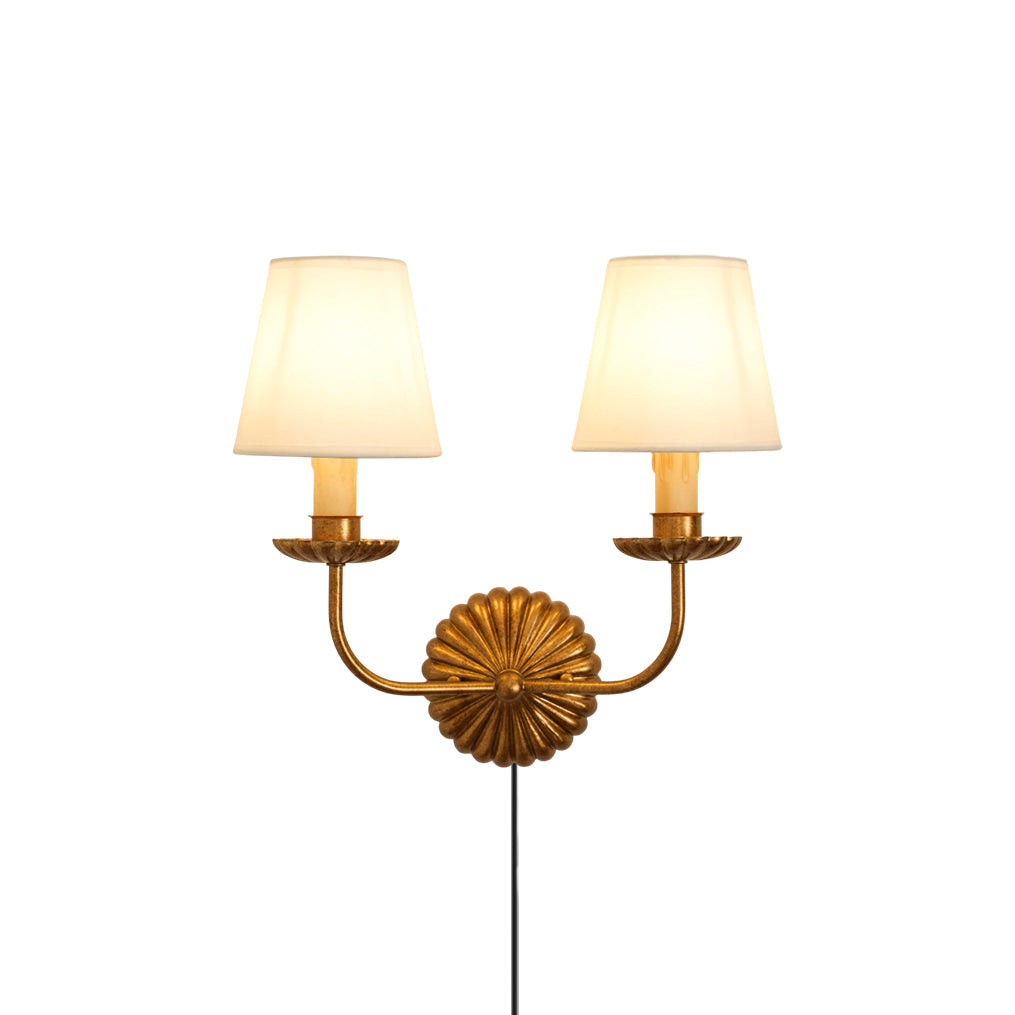 Catina Plug-in Wall Lamp – Antique Gold Leaf Fabric Shade Plug-In Sconce