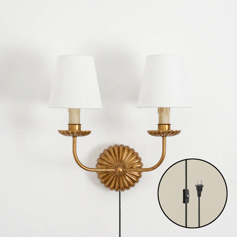 Catina Plug-in Wall Lamp – Antique Gold Leaf Fabric Shade Plug-In Sconce