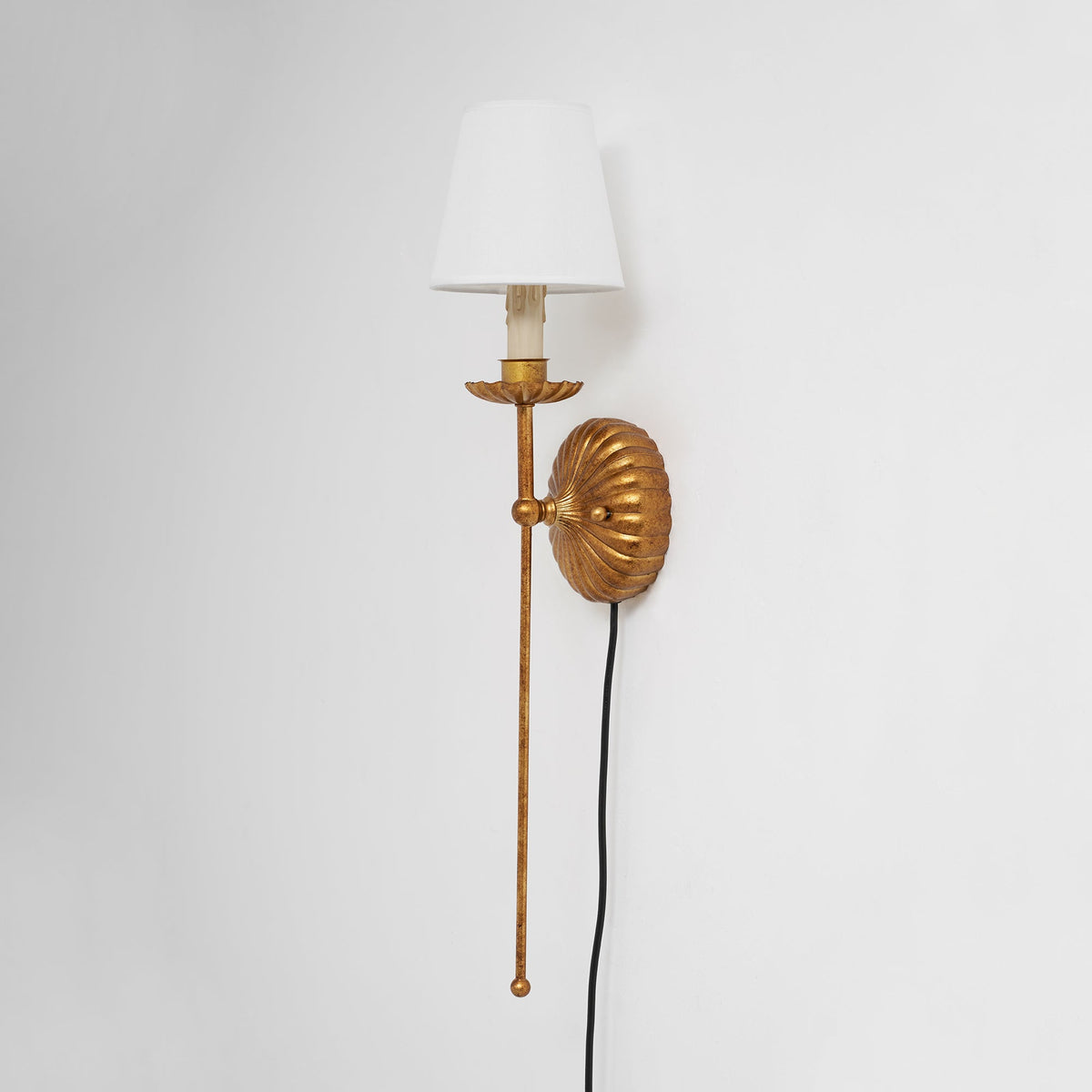 Catina Plug-in Wall Lamp – Antique Gold Leaf Fabric Shade Plug-In Sconce